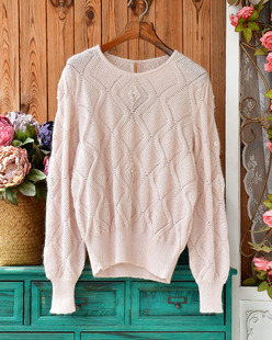 2023秋冬新款真丝细柔马海毛森系甜美风菱纹蕾丝公主毛衣套头女