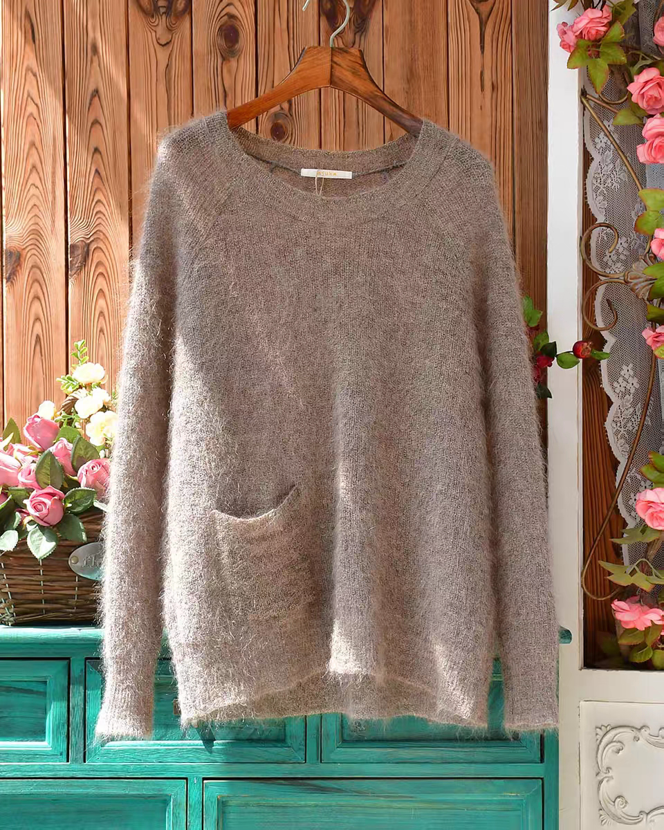 日系文艺复古百搭圆领马海毛毛衣 秋冬新品安哥拉山羊毛套头女