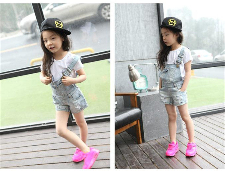 女童牛仔背带裤夏季Q7婴幼儿女孩儿童装韩版衣服宝宝破洞牛仔短裤