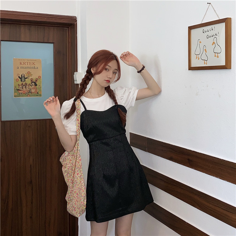 Real shot! Real price! Bubble Sleeve T 桖 + slim fit strapless dress