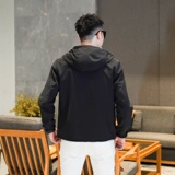 2025年新款印花连帽休闲夹克JK9275P145真模黑色，男装夹克，电商A023