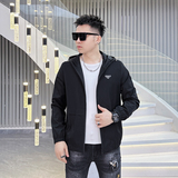 2026年新款纯色连帽休闲夹克钱塘3019-JK9069P145真模黑色，男装夹克，电商A023