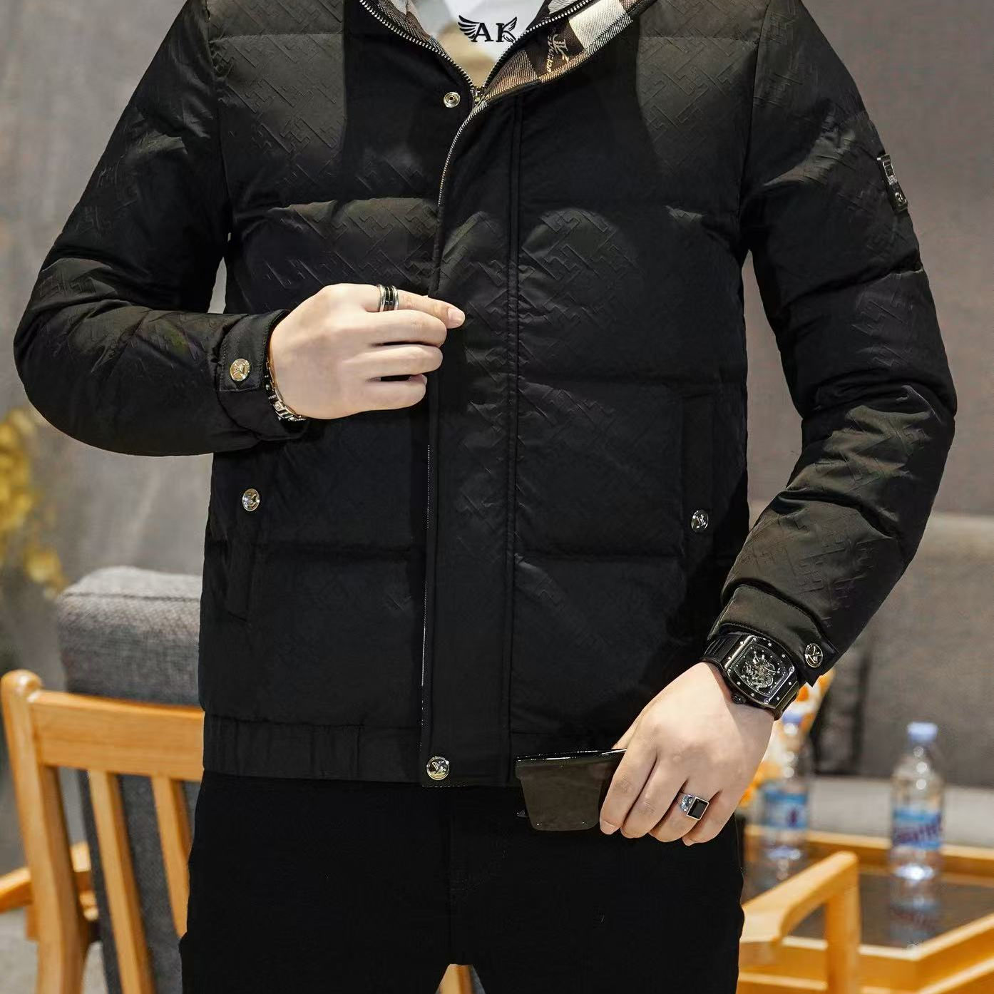 Y88663P3202025高端冬季90%白鸭绒立领提花羽绒服真模365,男装羽绒服,电商A023