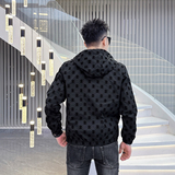 2025年新款植绒连帽休闲夹克钱塘3019-JK9079P145真模黑色，男装夹克，电商A023