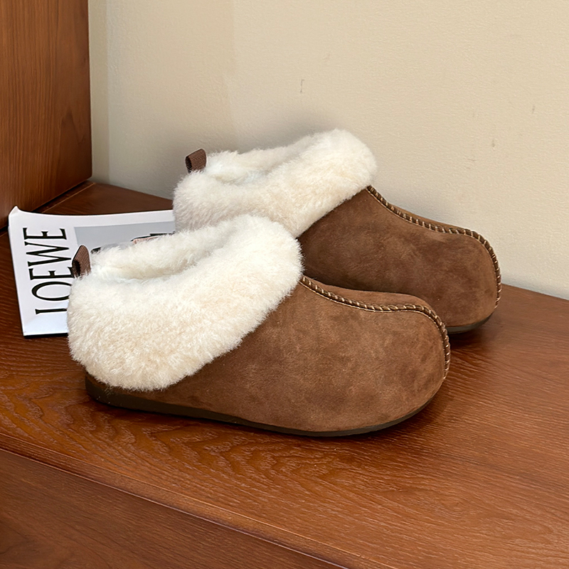 真皮包头半拖鞋女2025冬季新款