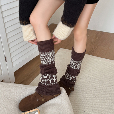 费尔岛袜套女士秋冬款保暖加厚宽松阔腿羊毛针织长筒堆堆袜腿套