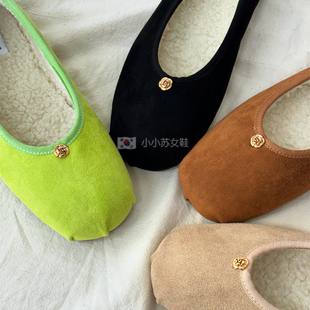 小小苏韩国小棉鞋子女冬保暖时尚外穿高级感金色扣毛毛鞋秋冬单鞋
