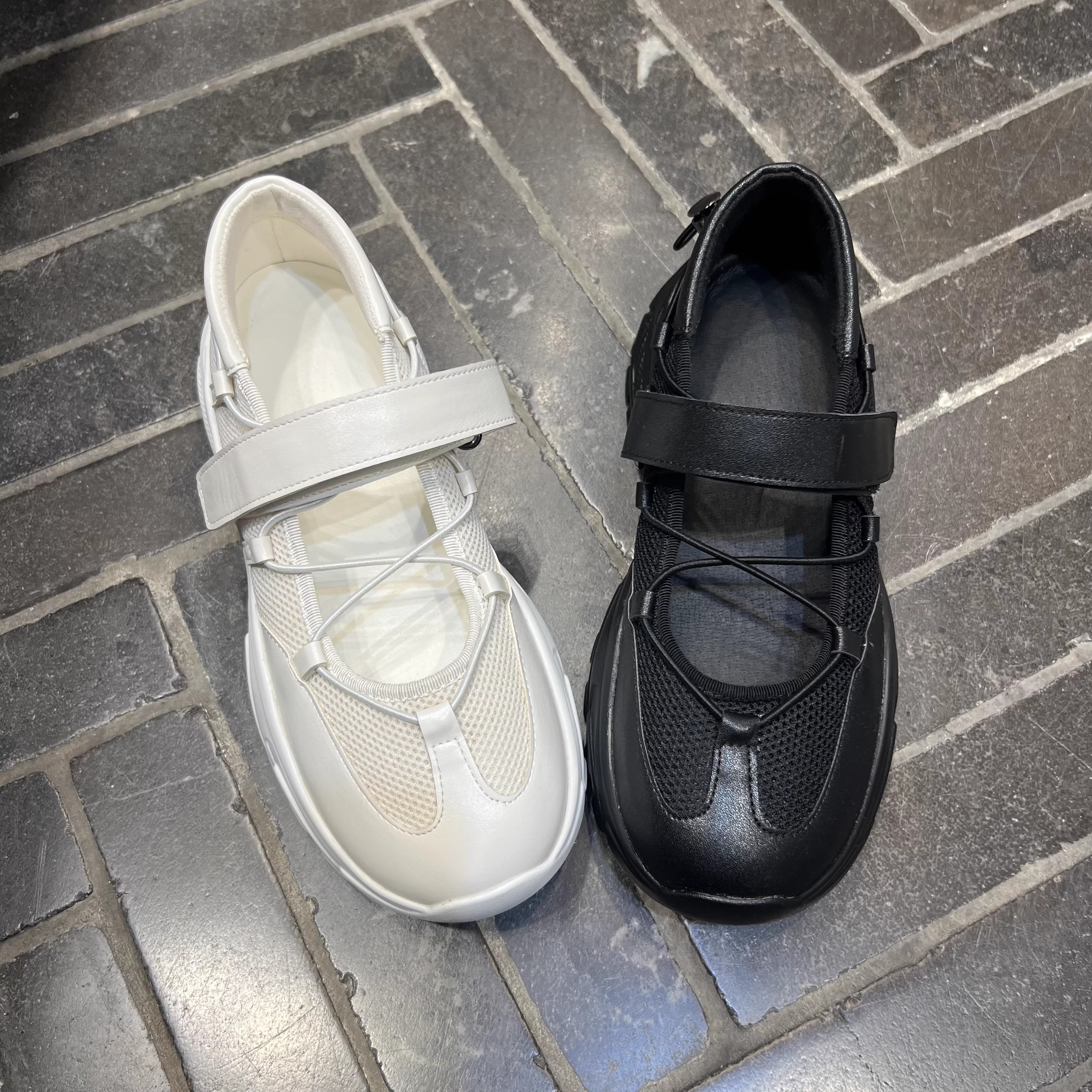 厚底网面透气魔术贴玛丽珍鞋女