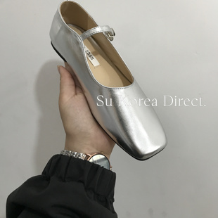 孤码处理 小小苏夏新法式复古一字扣带方扣浅口银色玛丽珍单鞋女