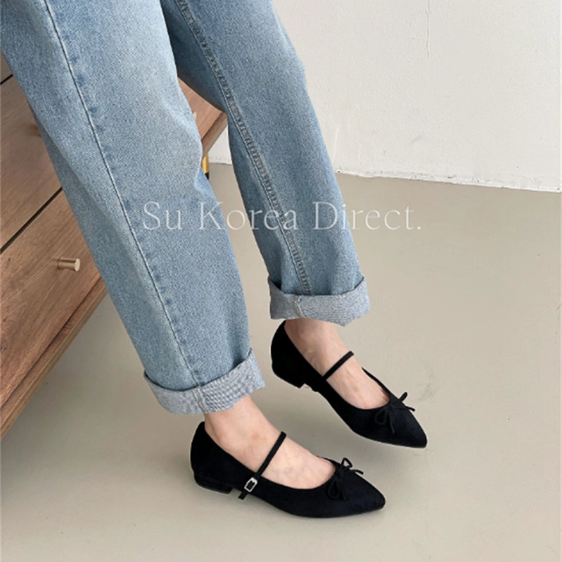 韩国复古绒面蝴蝶结玛丽珍鞋女