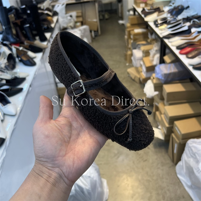 复古风加绒玛丽珍鞋女