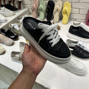 小小苏东大门新款真皮软底厚底包头半拖休闲板鞋松糕底系带一脚蹬