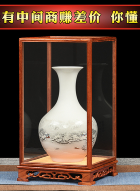观音展示防尘摆件花瓶底座佛像子透明实木工艺品盒雕刻玻璃罩红木