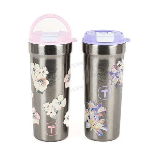 特百惠650ml易开合上盖钛杯 高颜值简约便携繁花女生礼物保温杯