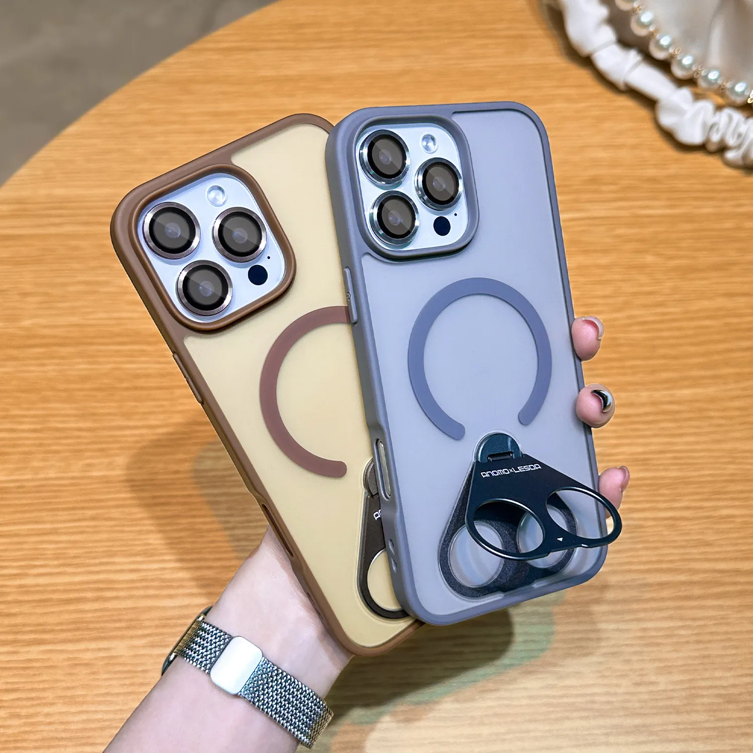 适用iPhone17ProMax手机壳肤感磨砂磁吸双环支架苹果16防摔保护套