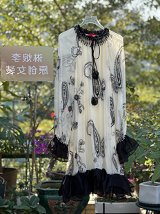 （如真）琳烺红标了然2026春夏新品黑白真丝刺绣重工订珠宽松短裙