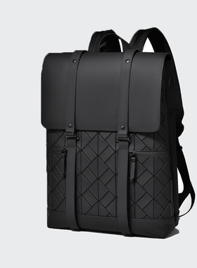 菱格双肩包皮质时尚旅行防水电脑包大学生书包男士上班通勤背包潮