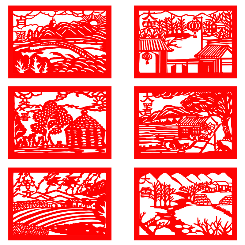 F款二十四节气剪纸成品半成品打印稿学生刻纸镂空窗花成品中国风