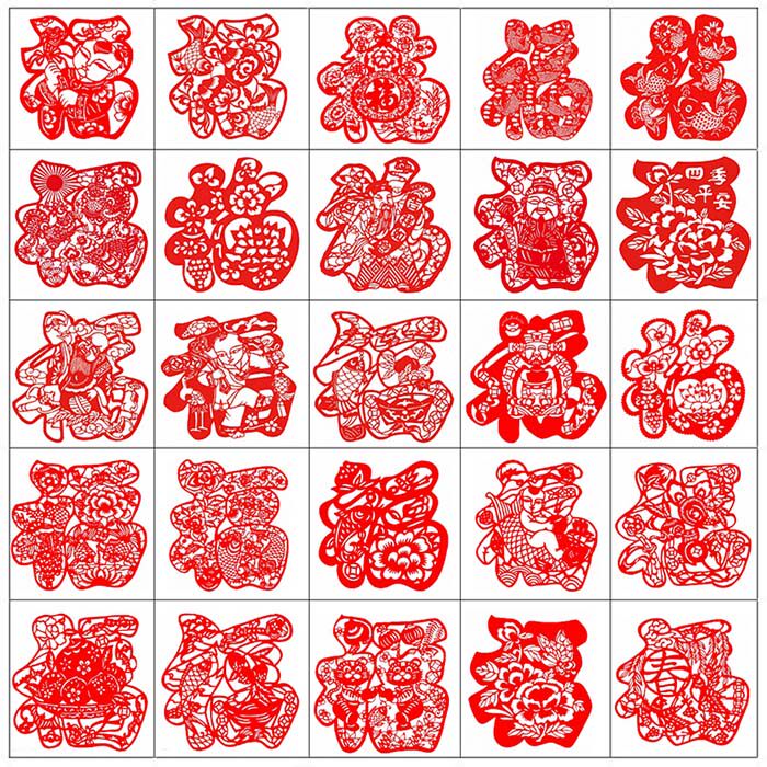 25张福字剪纸图样电子版中国风刻纸打印底稿diy半成品