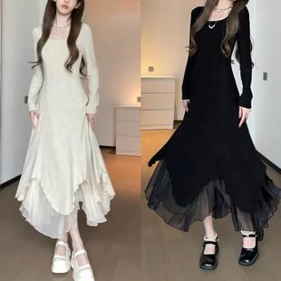 连衣裙女修身 大码 不规则长袖 微胖mm2025年秋装 显瘦a字长裙子 新款