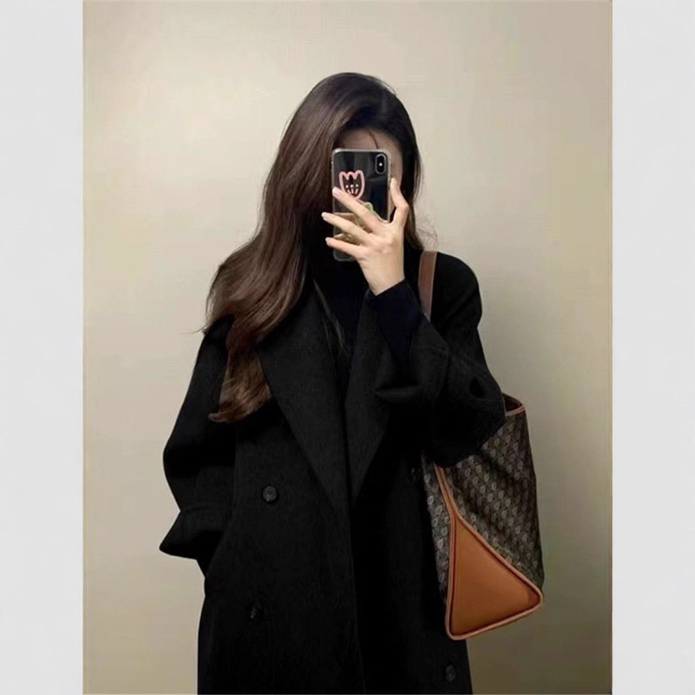 黑色毛呢外套女小个子2025新款秋冬季高级感赫本风显瘦呢子大衣
