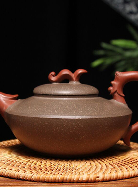 玩壶天下宜兴紫砂壶 钱国工纯手工 段泥 竹影 450CC收藏自用送礼