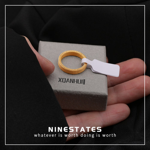 气质食指素圈戒指男女高级感彩金素戒时尚指环小指个性仿黄金尾戒