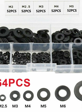 364pcs Black Rubber Washer Nylon Flat Rubber Washers Ring Pl