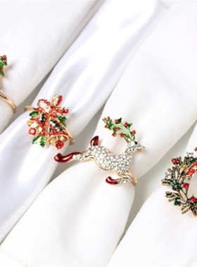 New 6pcs High-end Christmas tree napkin ring bow flower wrea