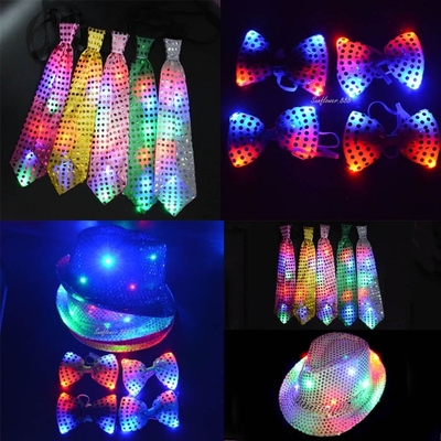 Woman Men Kids LED Blinking Sequin Jazz Hat Cap Bow Tie Pro