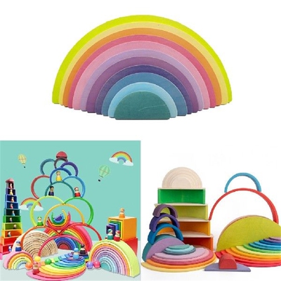 11PCS Wooden Rainbow Stacker Toys Kids Handcraft Nesting
