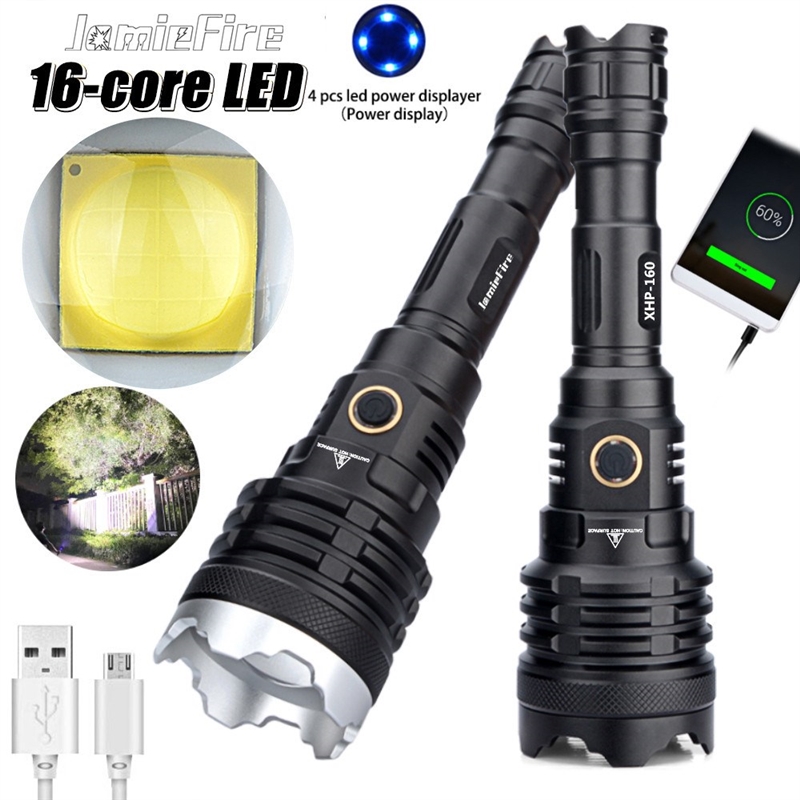 XHP160 Flashlight Powerful LED Zoom Torch Rechargeable Lamp