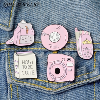 QIHE JEWELRY Camera Enamel pins Polaroid Brooches Book Lape