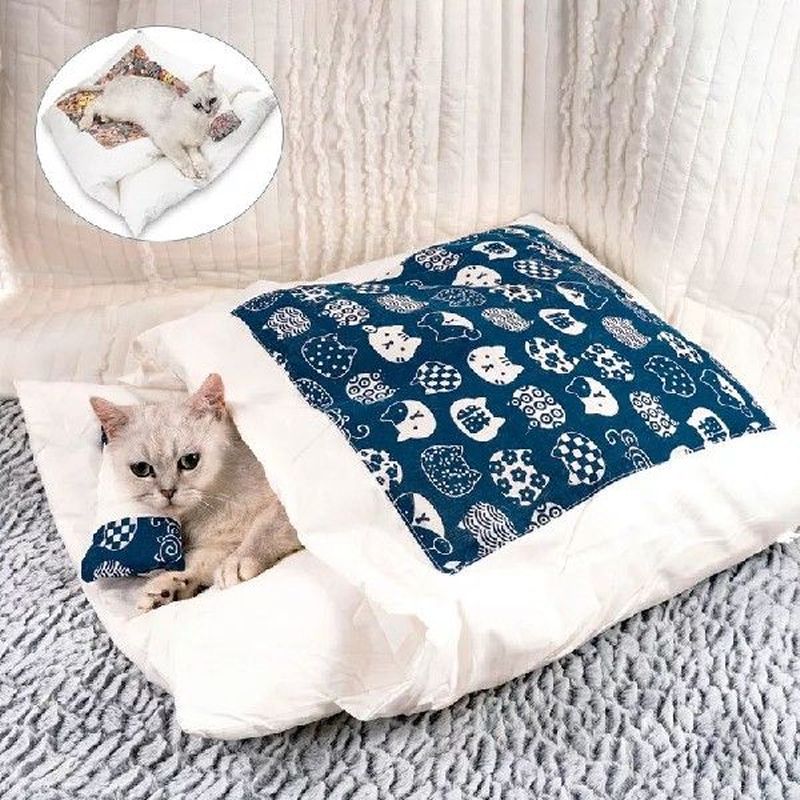 Japanese Cat Bed Warm Cat Sleeping Bag Deep Sleep Cave