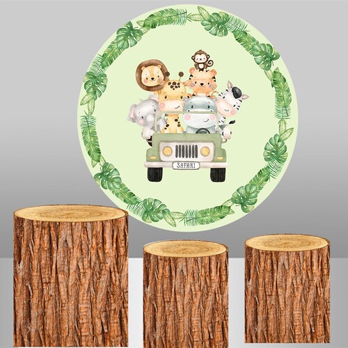 Wild jungle animal background Round circle Backdrop baby sh