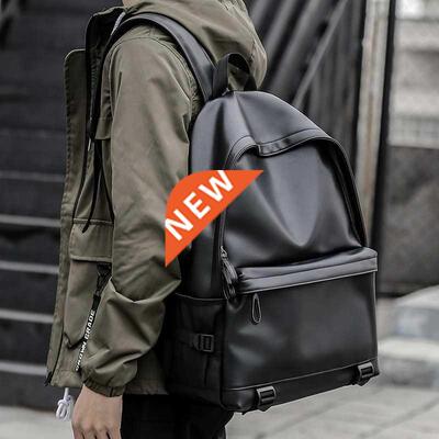 New Fashion Men Leather Backpack Black School Bags for Teena