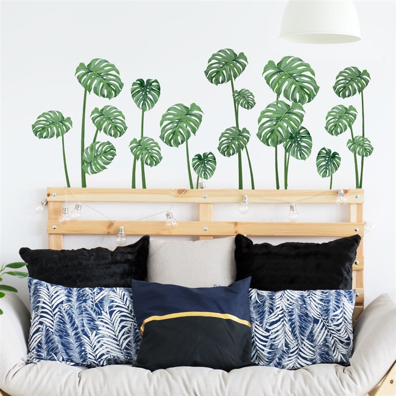 Large Leaf Green Wall Stickers Living Room Bedroom Backgrou