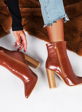 winter women fashion leather boots ladies thick heels shoes