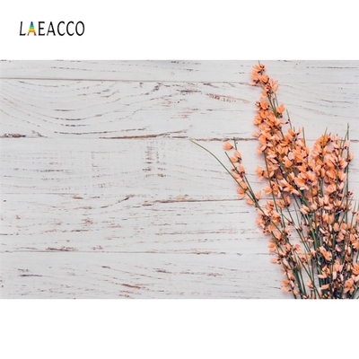 Laeacco Photophone White Wooden Board Blossom Flowers Photo