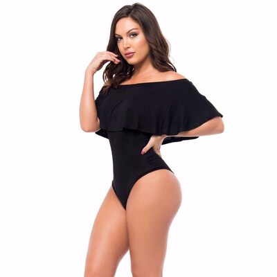Summer Ruffles Off Shoulder Bodysuit Women Black Red Combina