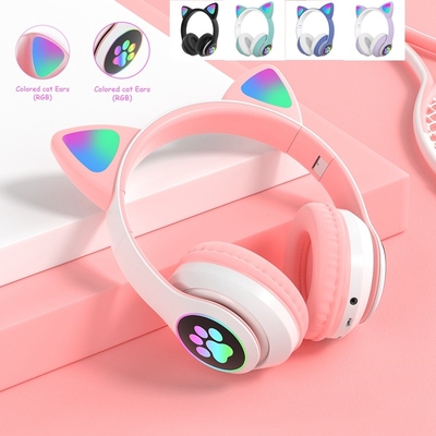 Glowing Light Cute Cat Bluetooth Kid Headphone with Mic Can