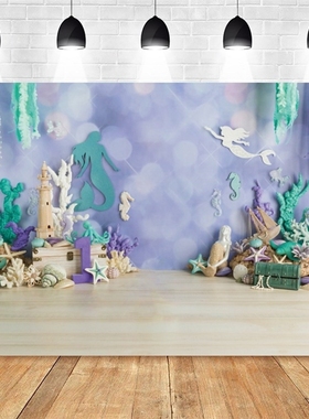 Yeele Underwater World Mermaid Shell Wood Board Backdrop Ph