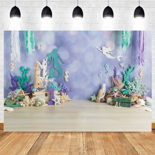 Yeele Underwater World Mermaid Shell Wood Board Backdrop Ph