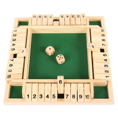 Four Sided 10 Numbers Shut The Box Board Game Wooden Flap