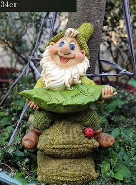 34-35cm Poly Resin Garden Gnome Figurine Courtyard Dwarf Sta