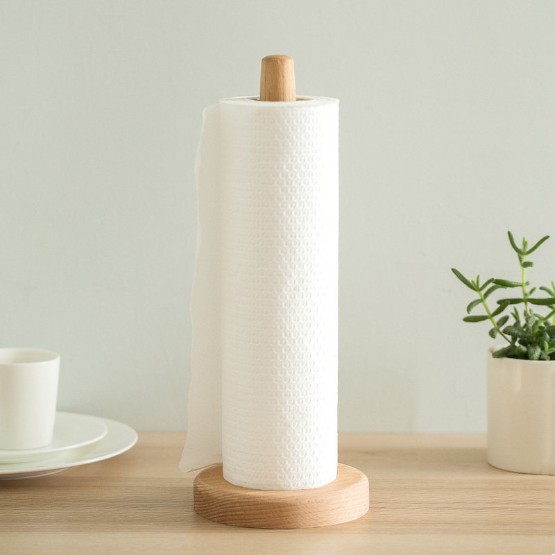 Kitchen Wooden Roll Paper Towel Holder Bathroom Tissue Verti