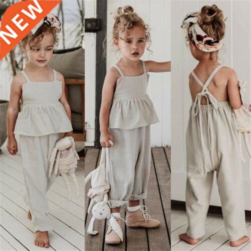US Toddler Kids Baby Girl Clothes Solid Color Holiday Overal