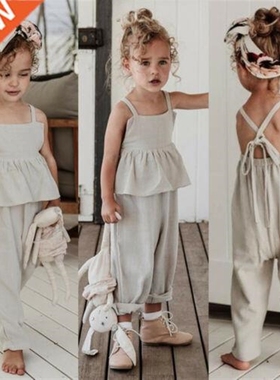 US Toddler Kids Baby Girl Clothes Solid Color Holiday Overal