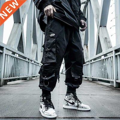 HOUZHOU Black Cargo Pants Men Joggers Hip Hop Techwear Pants