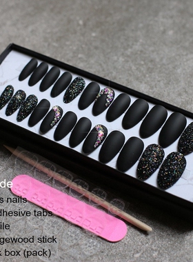 Black Matte glitter art nails box Match press on nails Burgu